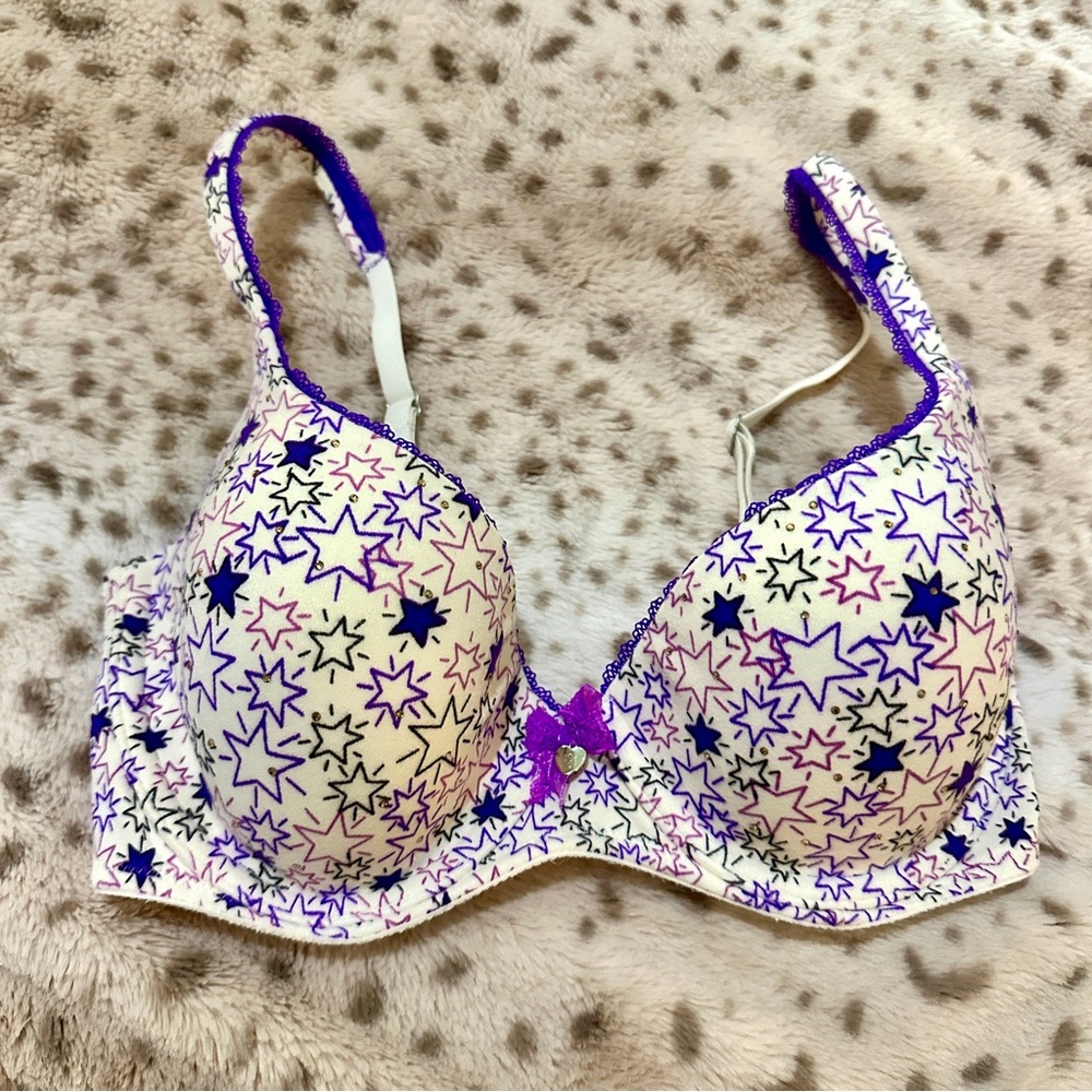 Victoria's Secret Body By Victoria Lined Demi Bra 32D Starry Cream and Purple